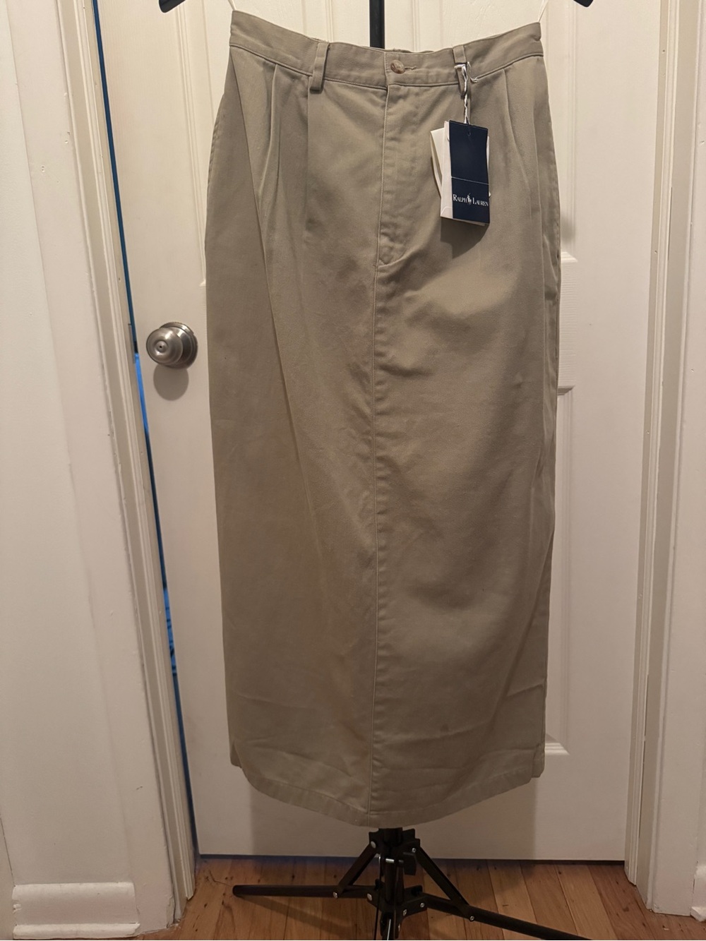 VTG 90s Ralph Lauren Khaki Cotton Twill Pleated Maxi Skirt Blue Label NWT Size 6